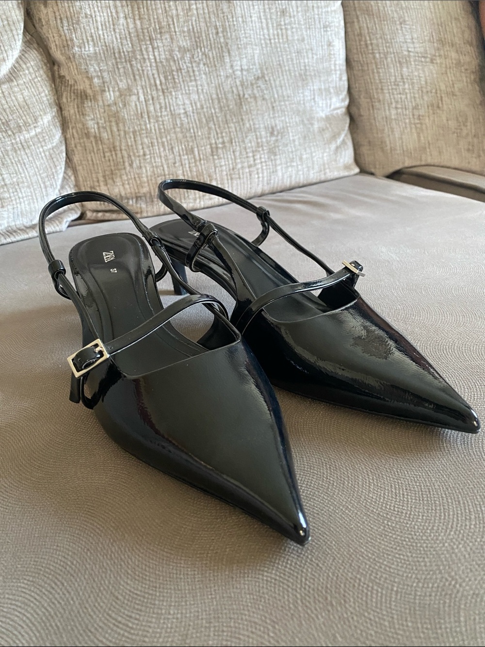 Zara Black Patent Pointed Slingback Pumps